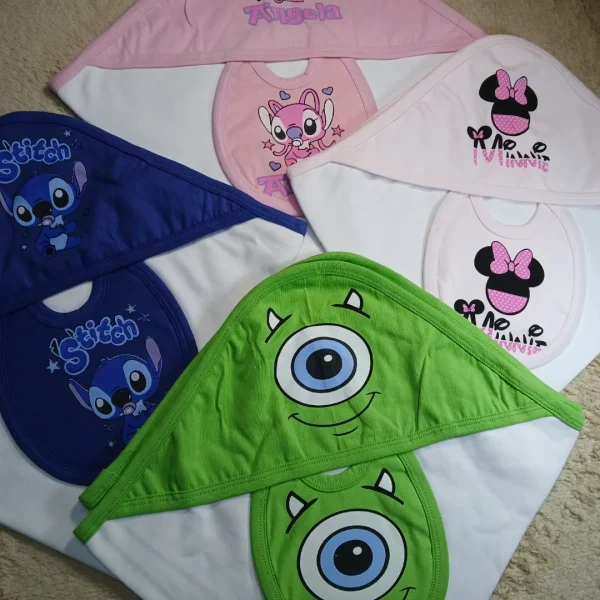 Mantas recibidoras de algodón con babero estampadas c/u