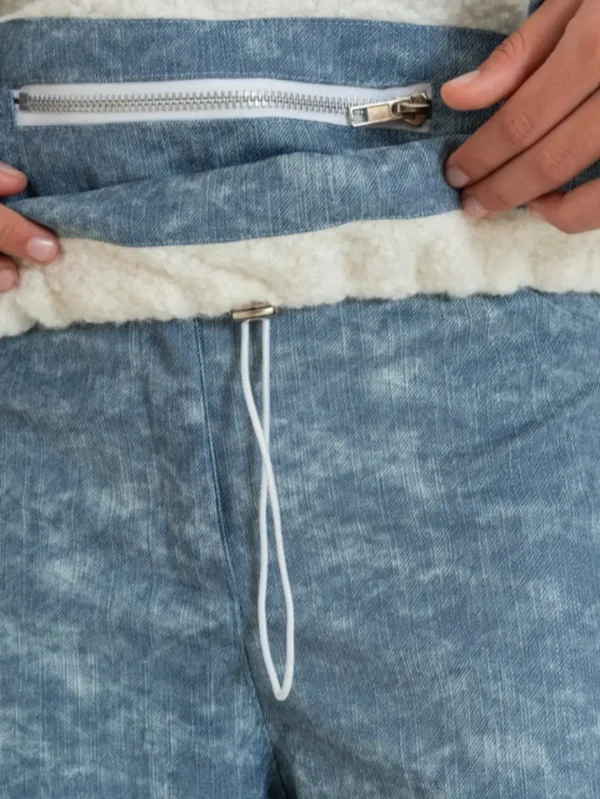 Buzo combinado beige y jeans